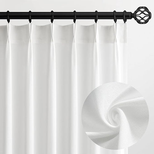 102 Inches Long White Pinch Pleated Sheer Curtains by Topfinel