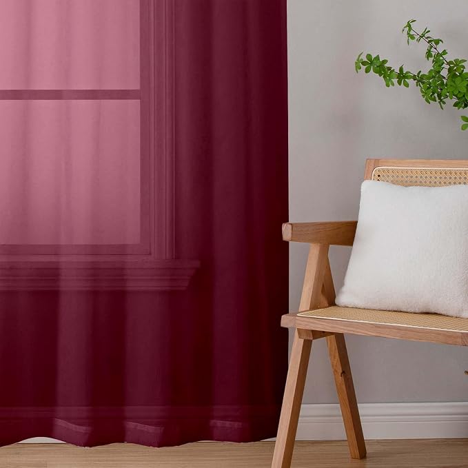 Burgundy Sheer Curtains for Bedroom Living Room 45 Inch Length 2 Panels - Image 9
