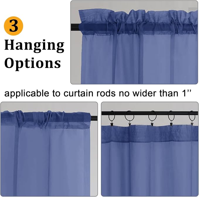 Gwine Royal Blue Sheer Curtains 84 Inches Long 2 Panels Set - Image 4