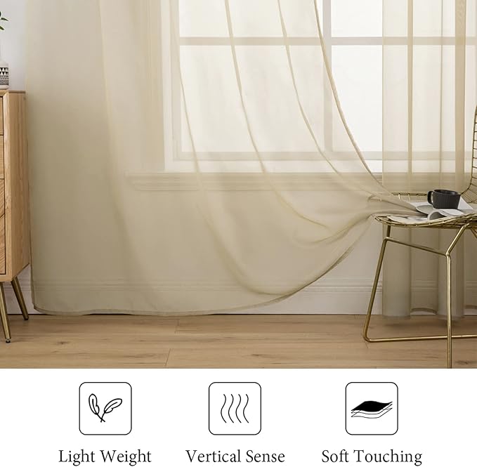 MIULEE 2 Panels Solid Color Sheer Window Curtains Elegant Window Voile - Image 5