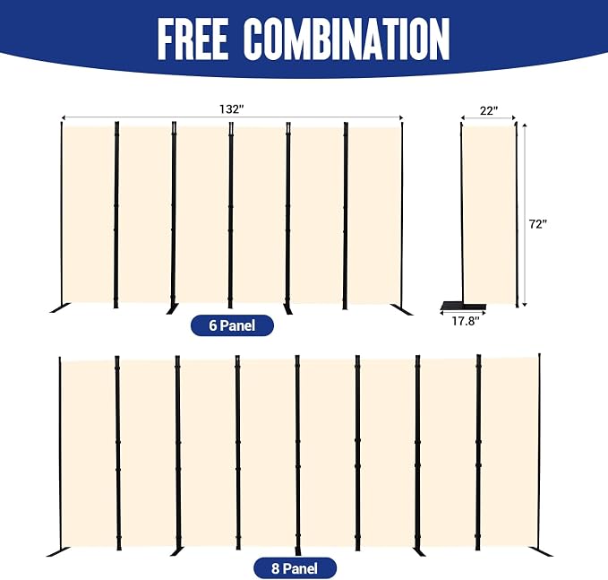 Room Divider and Folding Privacy Screens 6 Panel 132'' Wide Room Partitions - Image 5