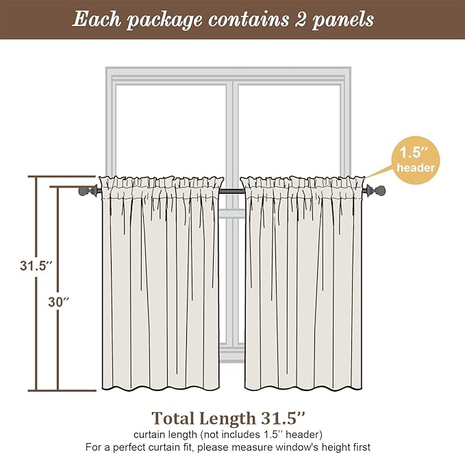 Chyhomenyc Black Sheer Curtains 30 Inch Length, Light Filtering Leaf Tufted - Image 4