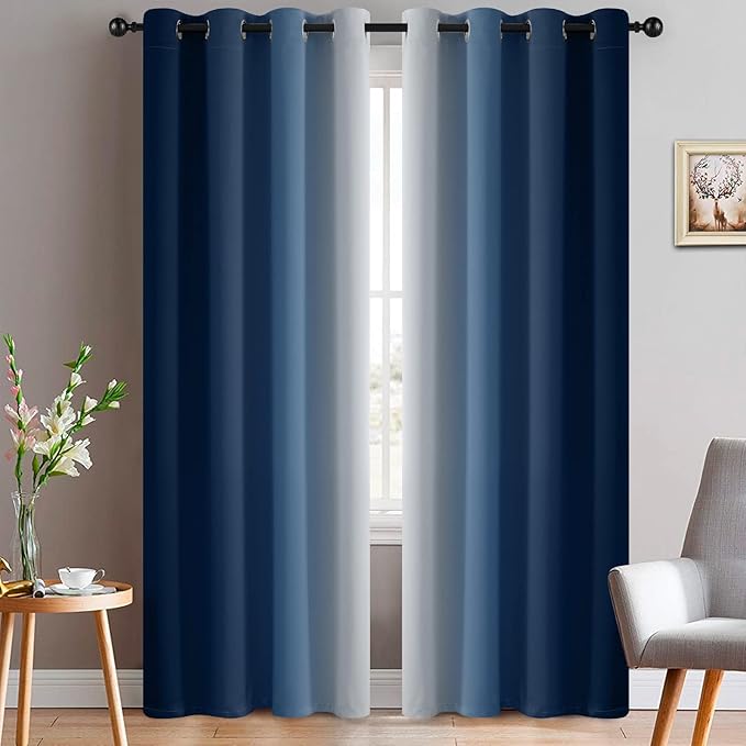 Yakamok Blue and Greyish White Ombre Curtains, Room Darkening Gradient Color by Yakamok