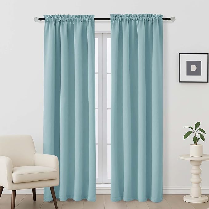 OVZME Aqua Blackout Curtains for Bedroom 84 Inch Length 2 Panels Set, Thermal by OVZME