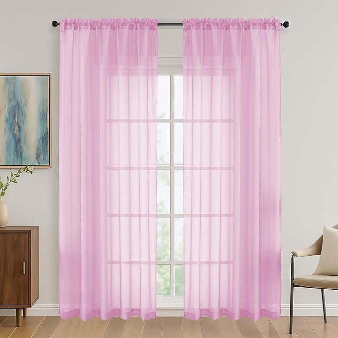 OVZME Light Pink Sheer Curtains 84 Inches Long 2 Panels Set, Light Filtering by OVZME