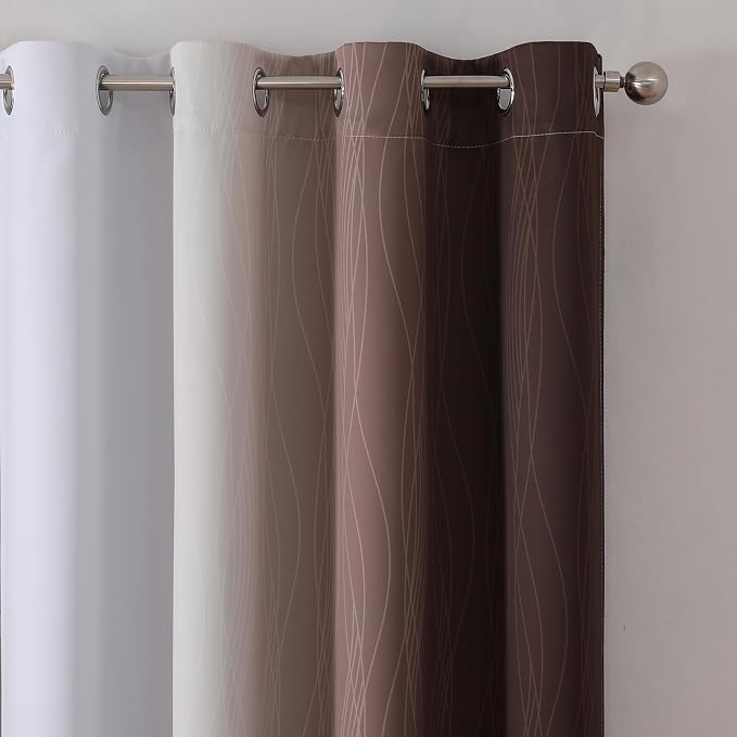 Estelar Textiler Brown and Greyish White Ombre Blackout Curtains 90 Inch Length - Image 4