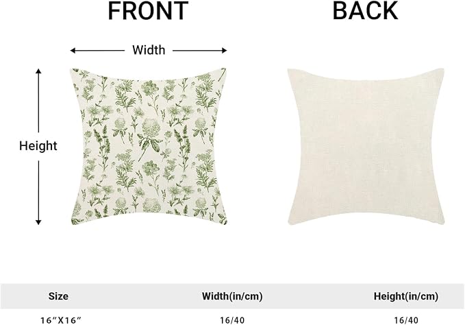 AEIOAE Sage Green Spring Pillow Covers 16x16 Inch Set of 2, Wild Flower Leaves - Image 5