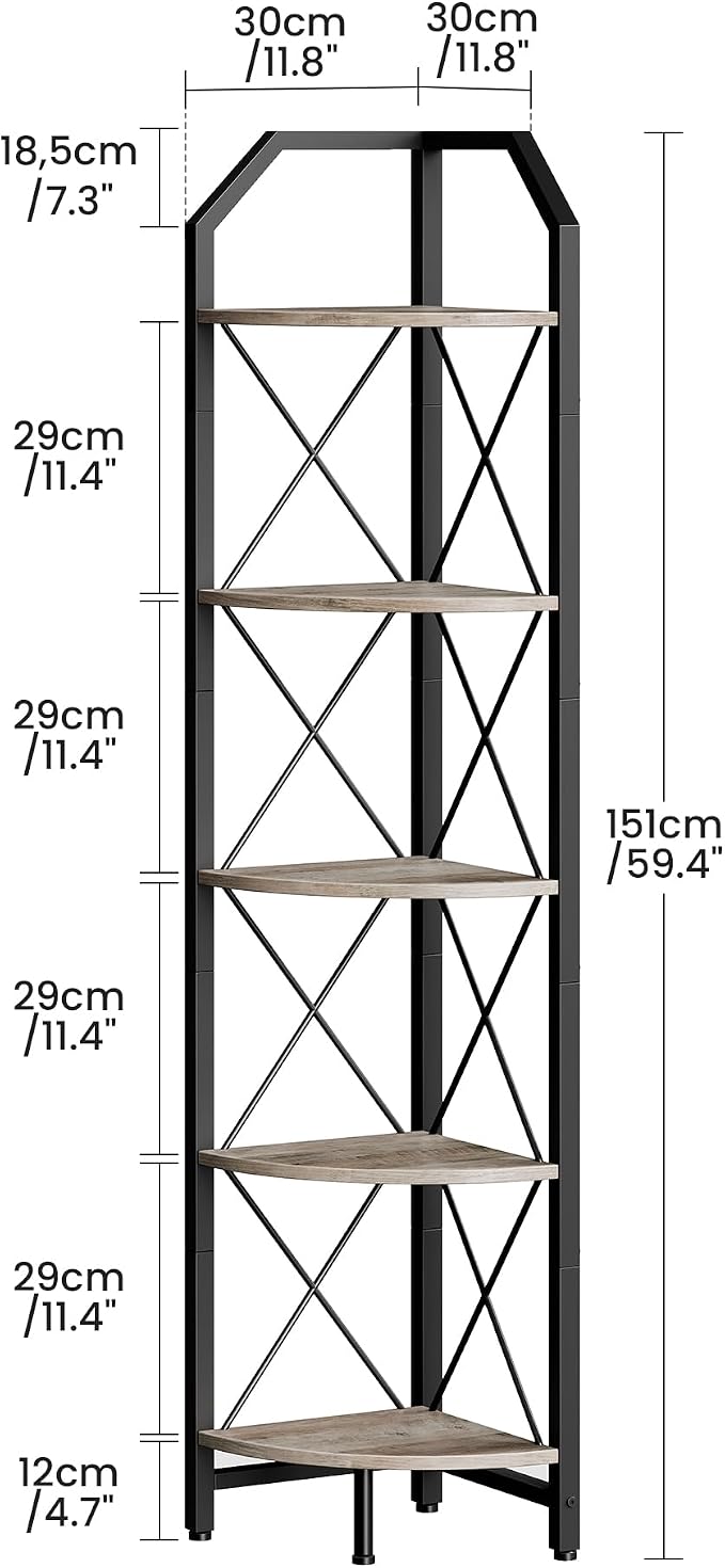 CHOEZON 5-Tier Corner Shelf, Industrial Corner Bookshelf, 59.4" Corner Storage - Image 2