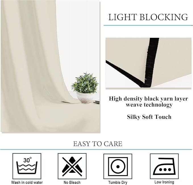 Diraysid Light Beige Grommet Blackout Curtains - Image 6