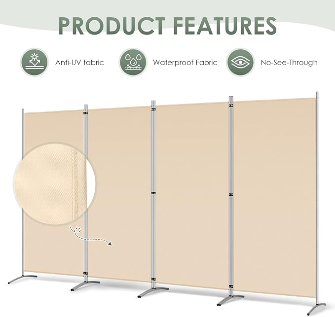 RANTILA 4 Panel Room Divider, 6 Ft Tall Folding Privacy Screen Room Dividers - Image 3