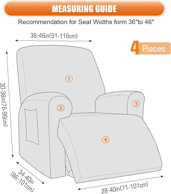 VANSOFY Oversized Recliner Chair Cover, 4-Pieces Stretch Recliner Covers - Image 3