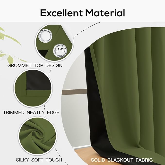 Yakamok 100% Blackout Curtains for Bedroom 72 Inch Length, Total Light Blocking - Image 4