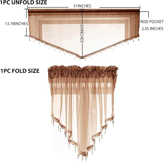Beaded Sheer Valance Curtains for Living Room, Rod Pocket Farmhouse Window - Image 5