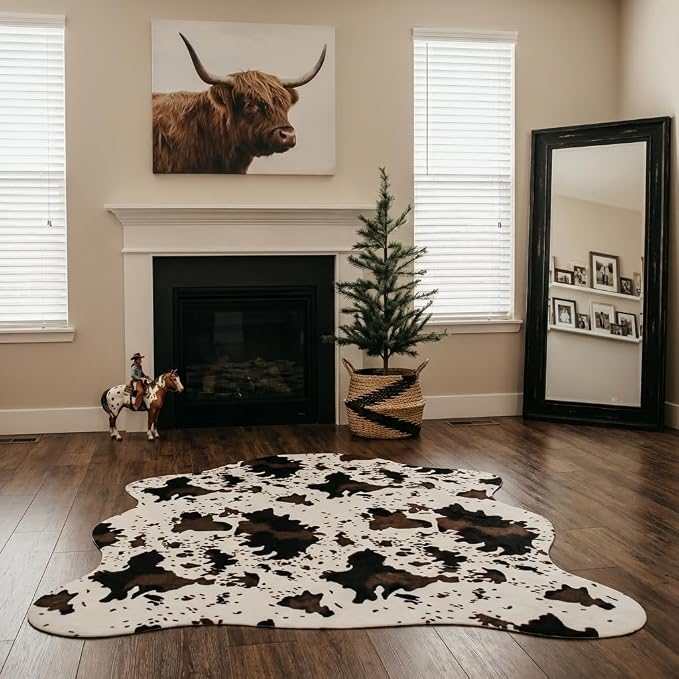 MustMat Cute Cow Print Rugs 4'7''×5'3'' Western Cowboy Decor Faux Cow Hide Rug - Image 8