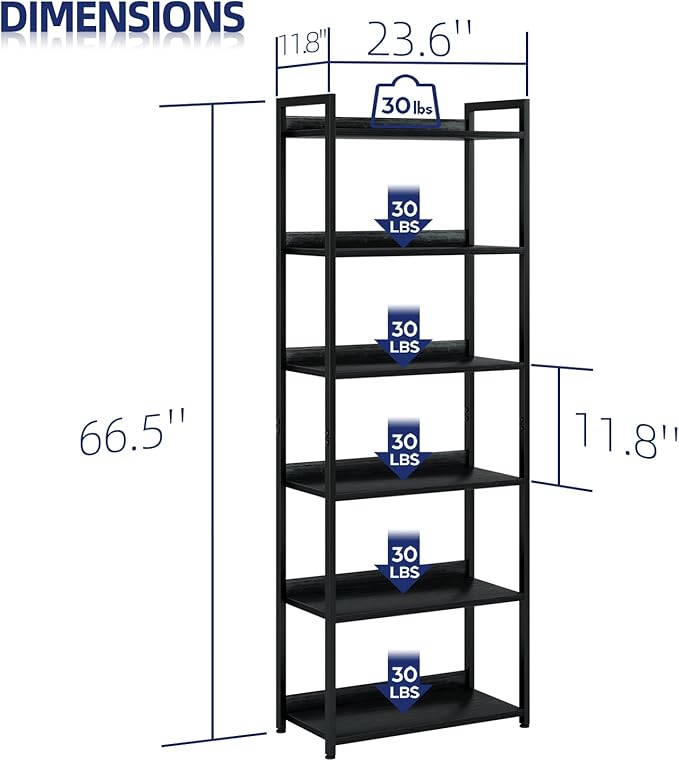 NUMENN Bookshelf, 6 Tier Bookshelves, Home Office Bookcase Shelf Storage - Image 3