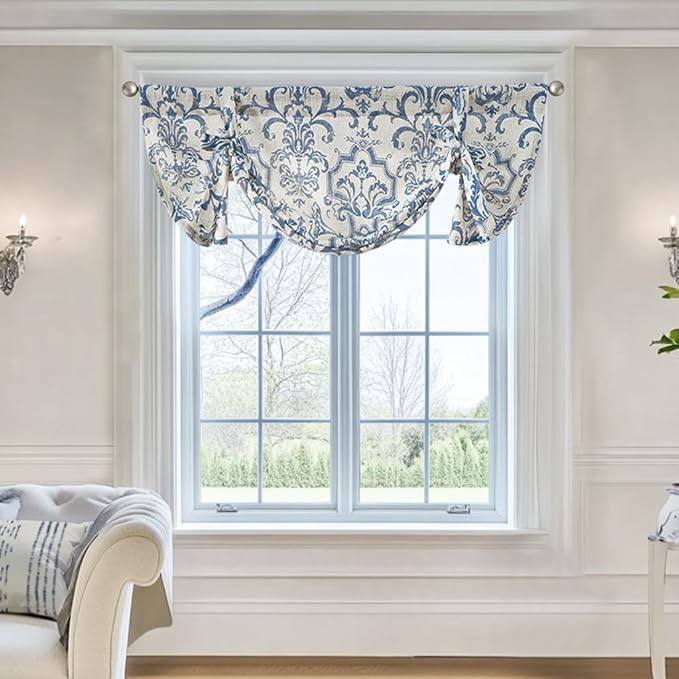 jinchan Linen Tie Up Valance for Flax Floral Drapes Vintage Farmhouse Medallion - Image 2