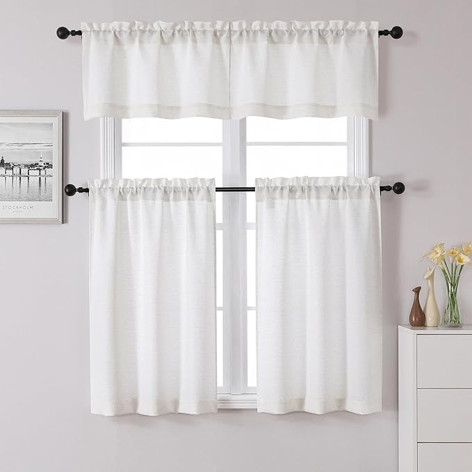 Chyhomenyc Bennet Kitchen Curtains 36 Inch Length Tier Curtains, Faux Linen - Image 2