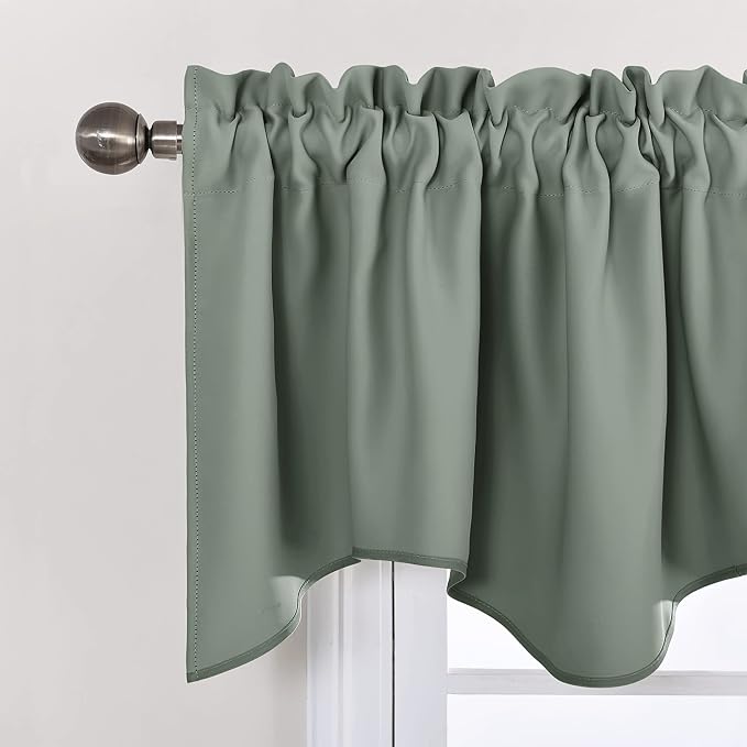 NICETOWN 6 Panels Sage Green Bathroom Window Valances, Thermal Insualted Rod - Image 5