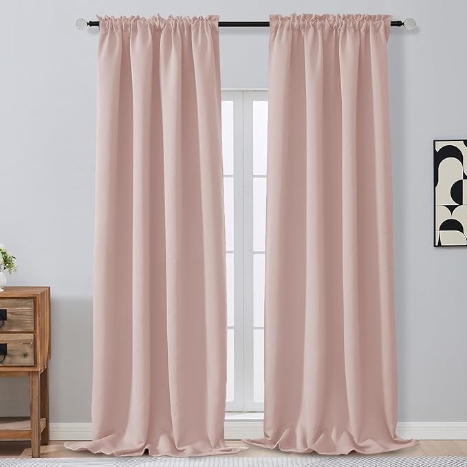 OVZME Blush Pink Blackout Curtains 108 Inches Long 2 Panels, Solid Light by OVZME