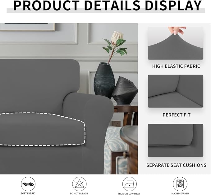 Easy-Going 2 Pieces Microfiber Stretch Chair Slipcover – Spandex Soft Fitted - Image 4