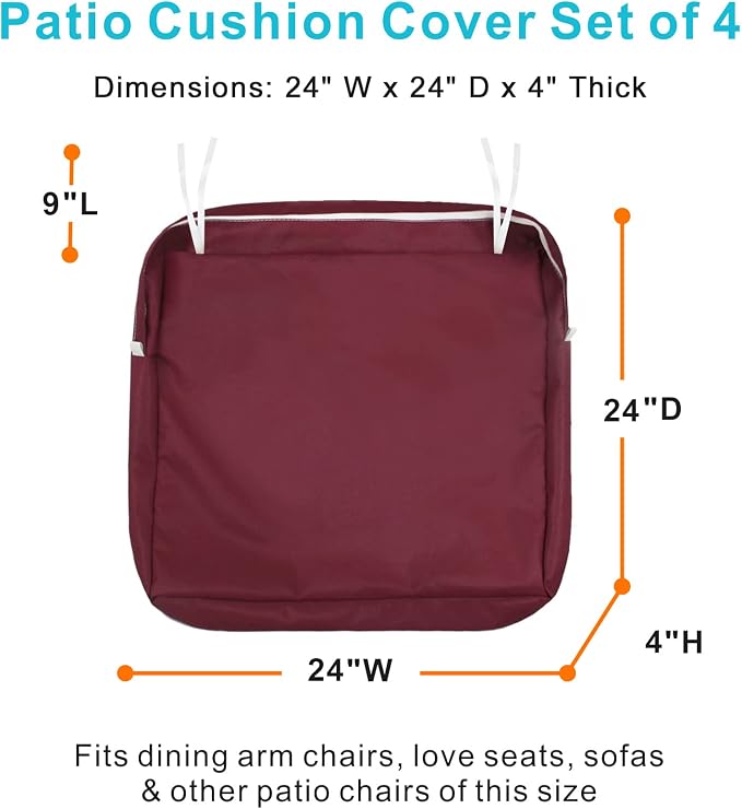 NettyPro Outdoor Cushion Covers Replacement Set 4 Water Repellent UV Resistant - Image 3