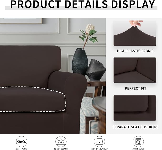 Easy-Going 2 Pieces Microfiber Stretch Chair Slipcover – Spandex Soft Fitted - Image 4
