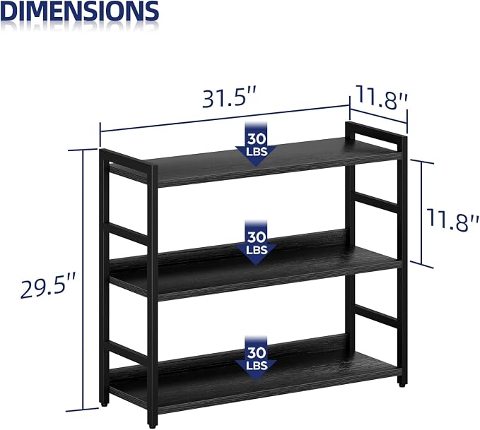 NUMENN Wide Bookshelf, 3 Tier Bookshelves, Home Office Bookcase Shelf Storage - Image 3