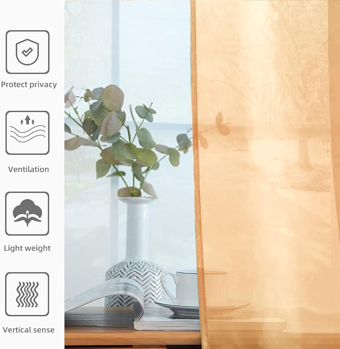 youleyar Solid Sheer Rod Pocket Curtain Voile Draperies 2 Panels White Beige - Image 4