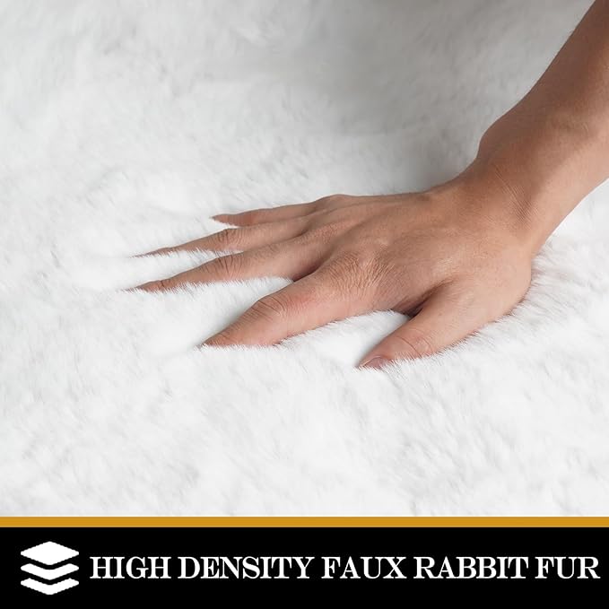 Latepis White Round Rugs 6ft Faux Rabbit Fur Rug - Image 4