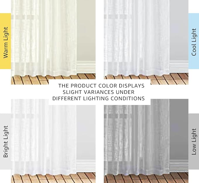 NICETOWN White Linen Sheer Curtains 90" Length, Rod Pocket & Back Tab Window - Image 2