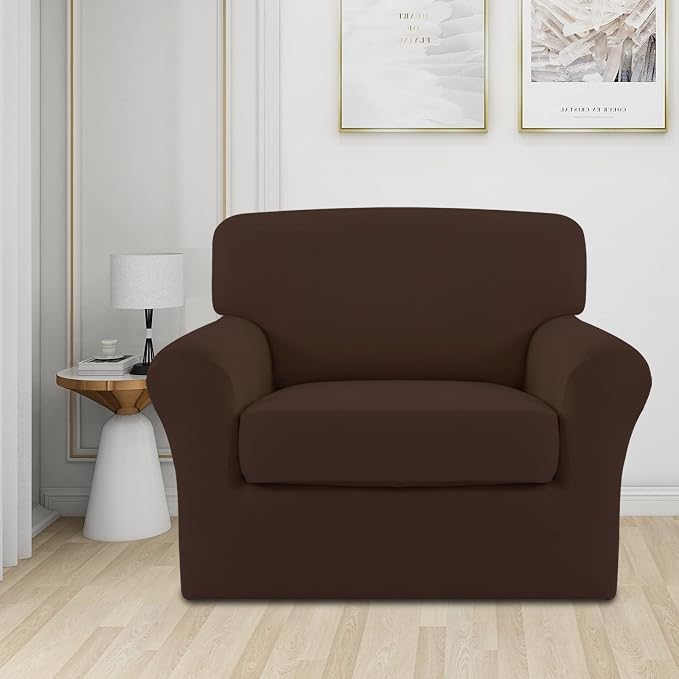 Easy-Going 2 Pieces Microfiber Stretch Chair Slipcover – Spandex Soft Fitted - Image 2