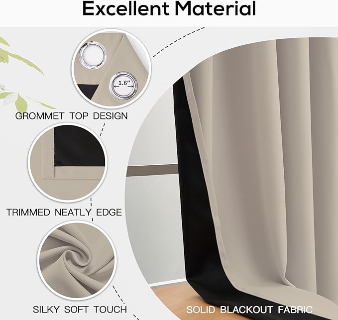 Yakamok 100% Blackout Curtains for Bedroom 72 Inch Length, Complete Light - Image 4