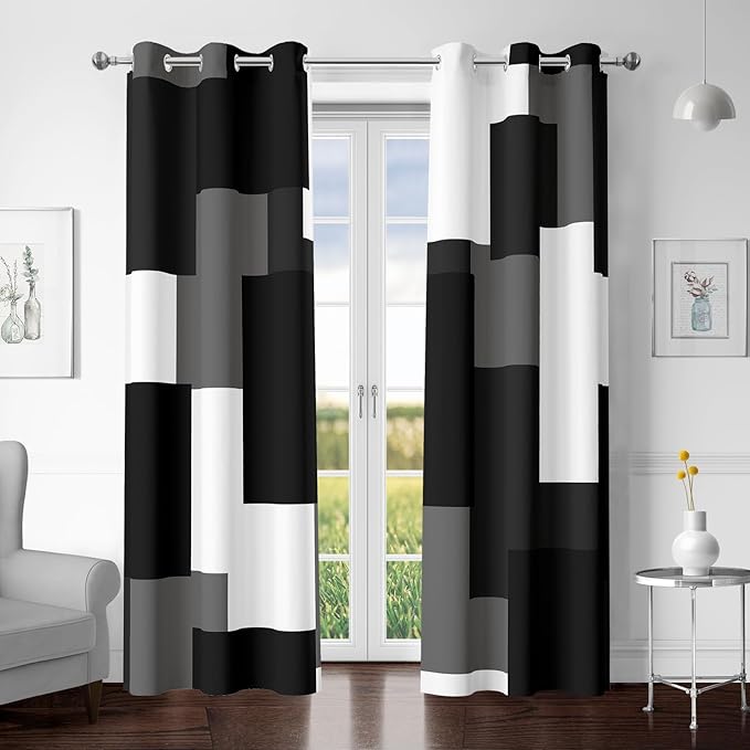 Tyrot Black Grey 100% Blackout Curtains by TyrotHomeDecor