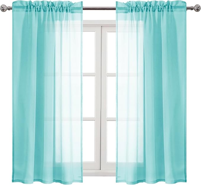 DWCN Aqua Sheer Curtains Semi Transparent Voile Rod Pocket Curtains by DWCN