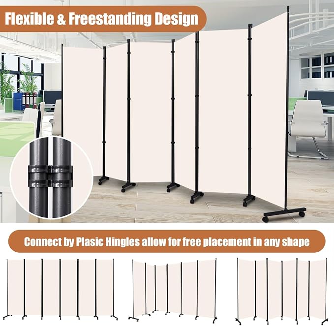Room Divider Portable 132'' Partition Room Dividers/Wheel, 6 Panel Wall Divider - Image 6