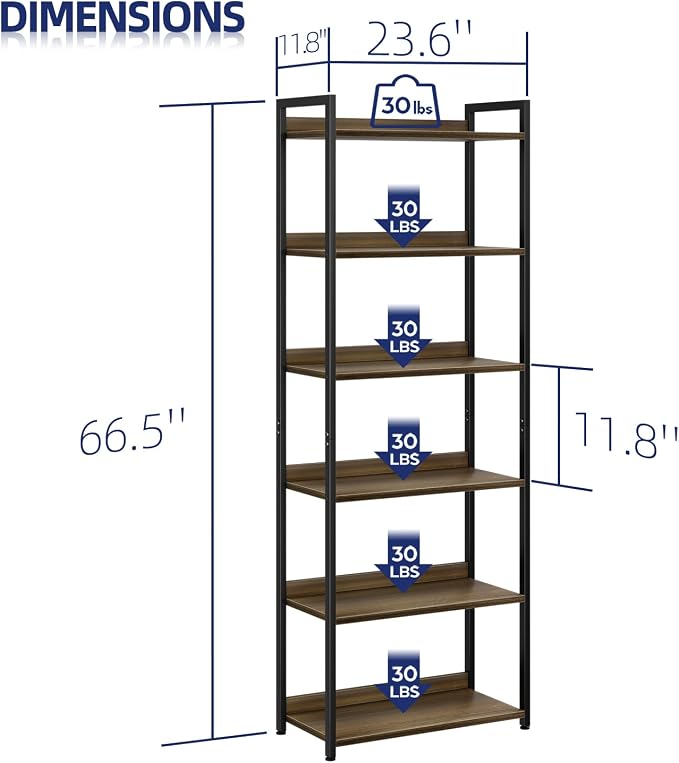 NUMENN Bookshelf, 6 Tier Bookshelves, Home Office Bookcase Shelf Storage - Image 3