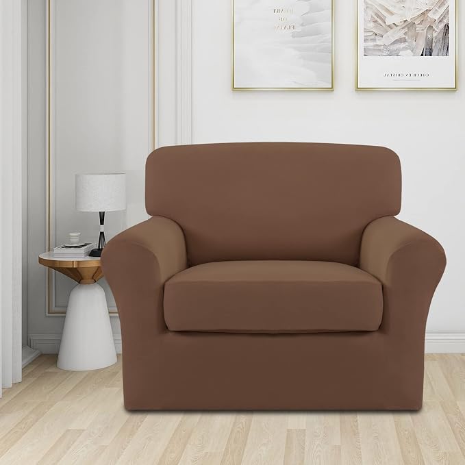 Easy-Going 2 Pieces Microfiber Stretch Chair Slipcover – Spandex Soft Fitted - Image 2