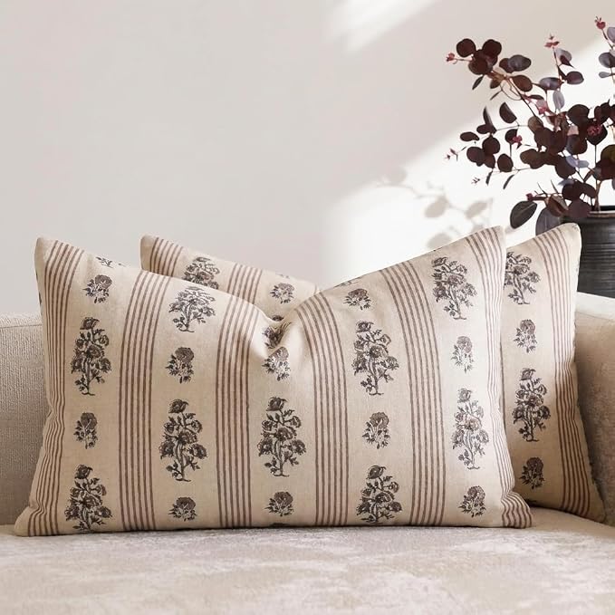 Amor Virisso Floral Throw Pillow Covers 12 x 20 Set of 2 Block Print Pillow by AffordableFloralPrintMaker