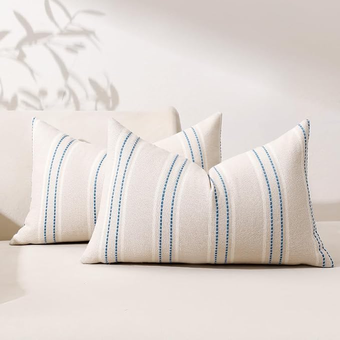 Hckot Throw Pillow Covers 12x20 Set of 2 Blue Pillow Covers Farmhouse by Hckot