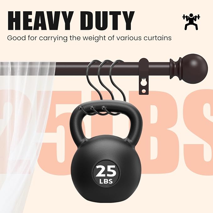 Curtain Rods for Windows 30 to 75 Inch, 2 Pack 5/8 Inch Heavy Duty Decorative - Image 6