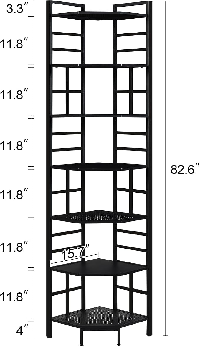 HOMISSUE Corner Shelf, 7 Tier Tall Narrow Bookshelf 82.6", Industrial Corner - Image 2