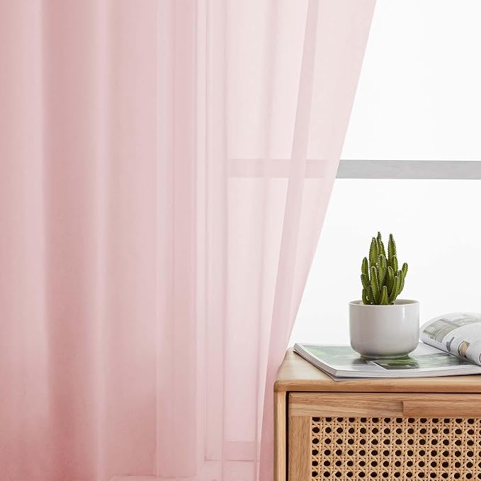 Blush Sheer Curtains for Bedroom Living Room 90 Inches Long 2 Panels Set - Image 3