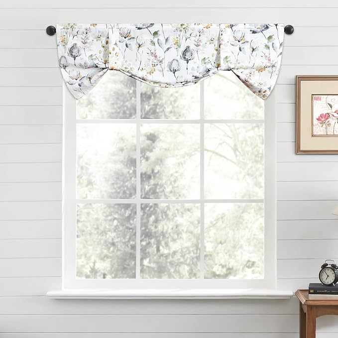 Leeva Valances Curtains for Dining Room, Tie Up Classical Lotus Pattern Elegant - Image 2
