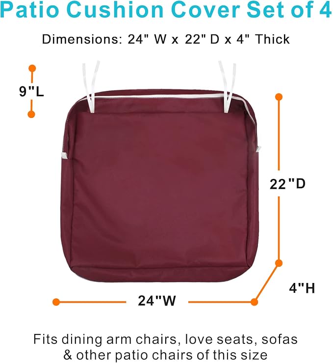 NettyPro Outdoor Cushion Covers Replacement Set 4 Water Repellent UV Resistant - Image 3