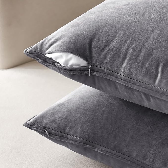 MIULEE Dark Grey Velvet Throw Pillow Covers 20x20 Soft Decorative Solid Square - Image 3