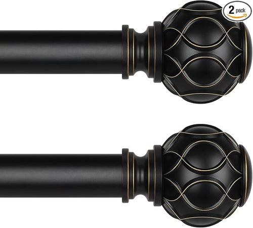 2 Pack Black Curtain Rod, Heavy Duty 1 Inch Decorative Curtain Rods by Wolistsa