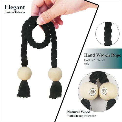 2 Pack Magnetic Curtain Tiebacks Cotton Hand Woven Tie Back Decorative Rope - Image 2