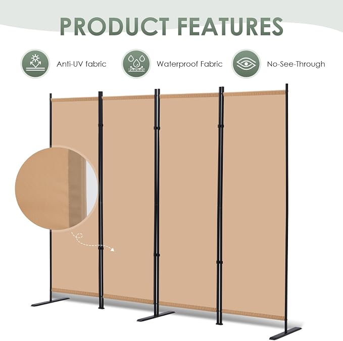 RANTILA 4 Panel Room Divider, 6 FT Folding Privacy Screen - Image 7