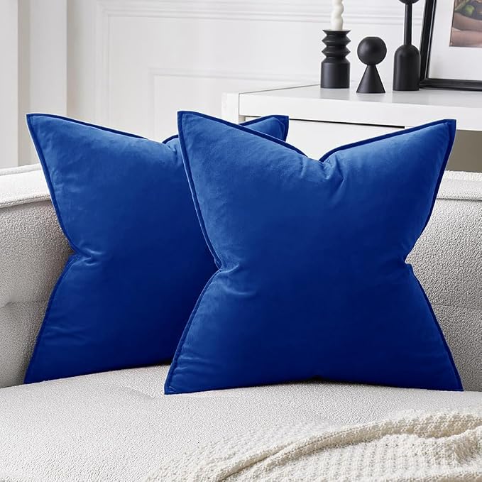 MIULEE Royal Blue Velvet Throw Pillow Covers 20x20 Soft Decorative Solid Square by MIULEE