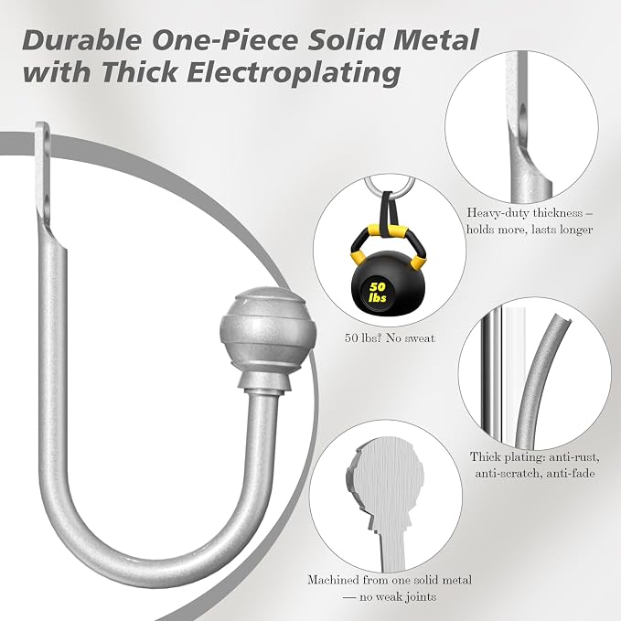 Hion Curtain Holdbacks Silver 6pcs, Curtain Tiebacks Wall Mounted Curtain Hooks - Image 3